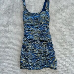 Mini Dress Nicole Miller | Blue and Gold Patterned Dress